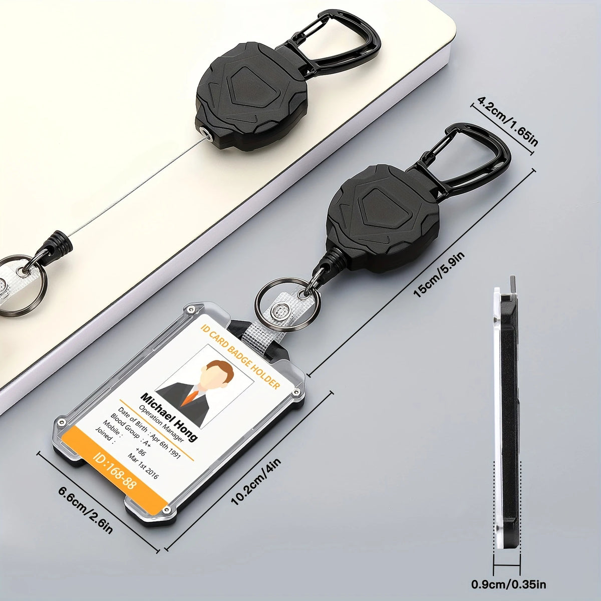 Retractable Carabiner Keychain & Vertical ID Card Badge Holder Retractable Badge Reel PLUSH