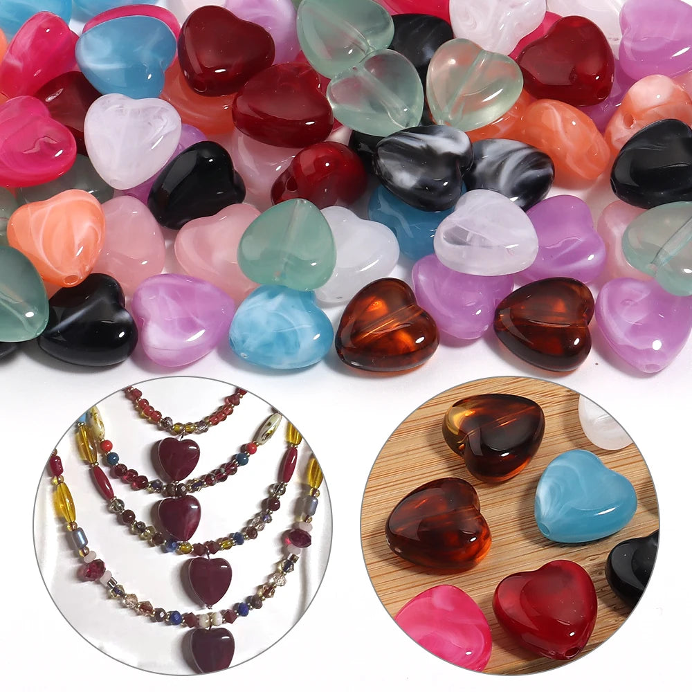 10pcs Colorful Acrylic Heart Spacer Beads 14mm – DIY Jewelry Acrylic Spacer Beads PLUSH