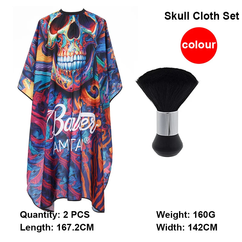 Waterproof Skull Hairdressing Cape & Bib Set – Hair Dye Hairdressing Cape Set PLUSH 2pcs D