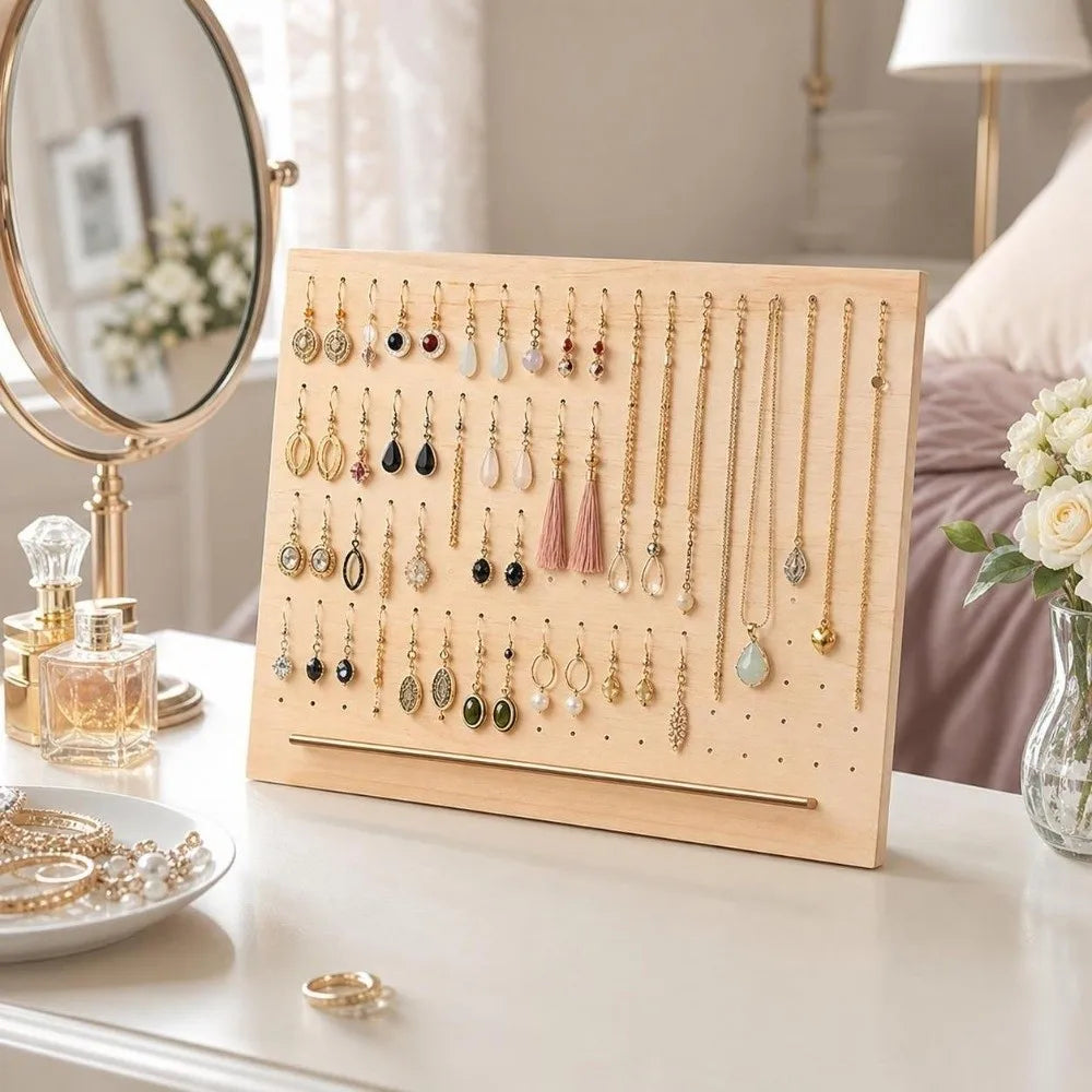 Wood Earring Holder Organizer – Large Capacity Display Stand Earring Display Stand PLUSH