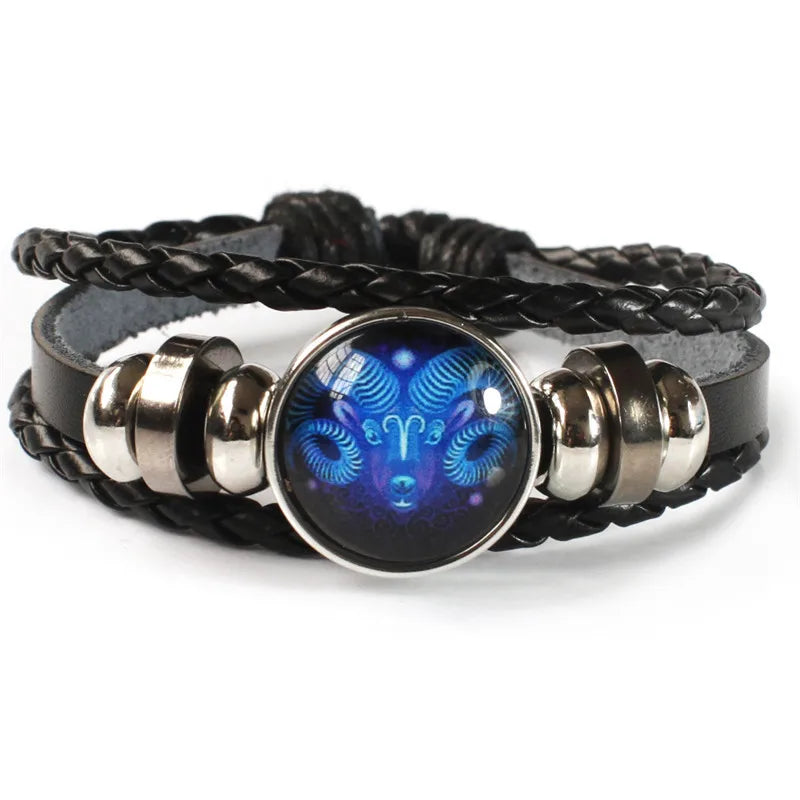 Zodiac Constellation Beaded Leather Bracelet | Multilayer Handwoven Charm Bracelet PLUSH Aries