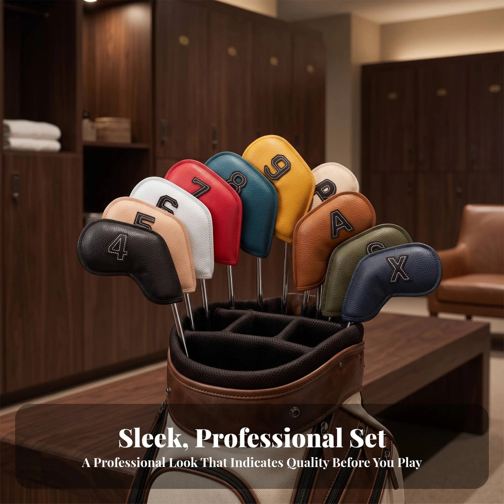 10-Piece Slip-On Golf Iron Head Covers | PU Leather Set Golf Iron Head Covers PLUSH