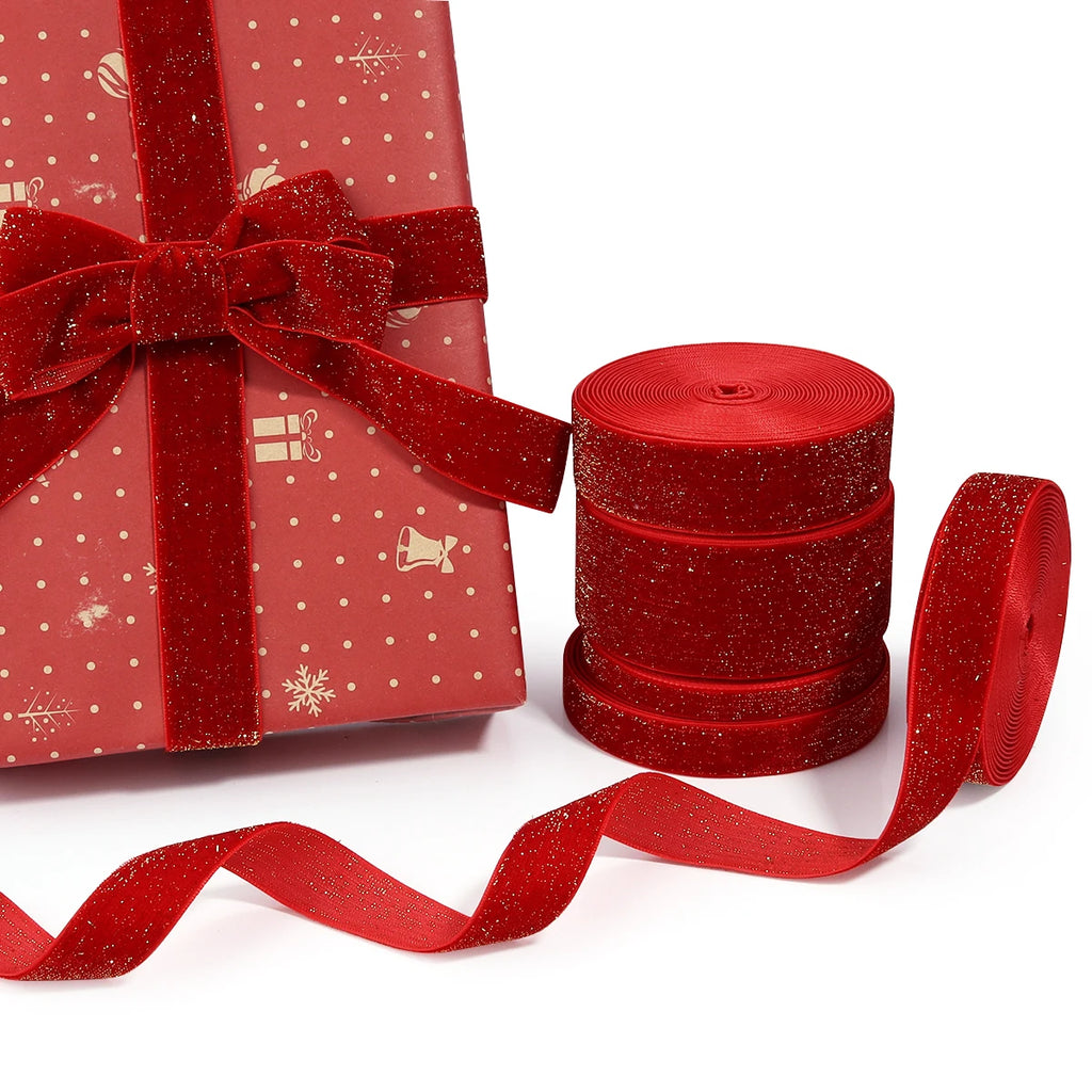 5-Yard Glitter Gold Velvet Ribbon – Gift Wrapping & DIY Decor Craft Ribbon PLUSH