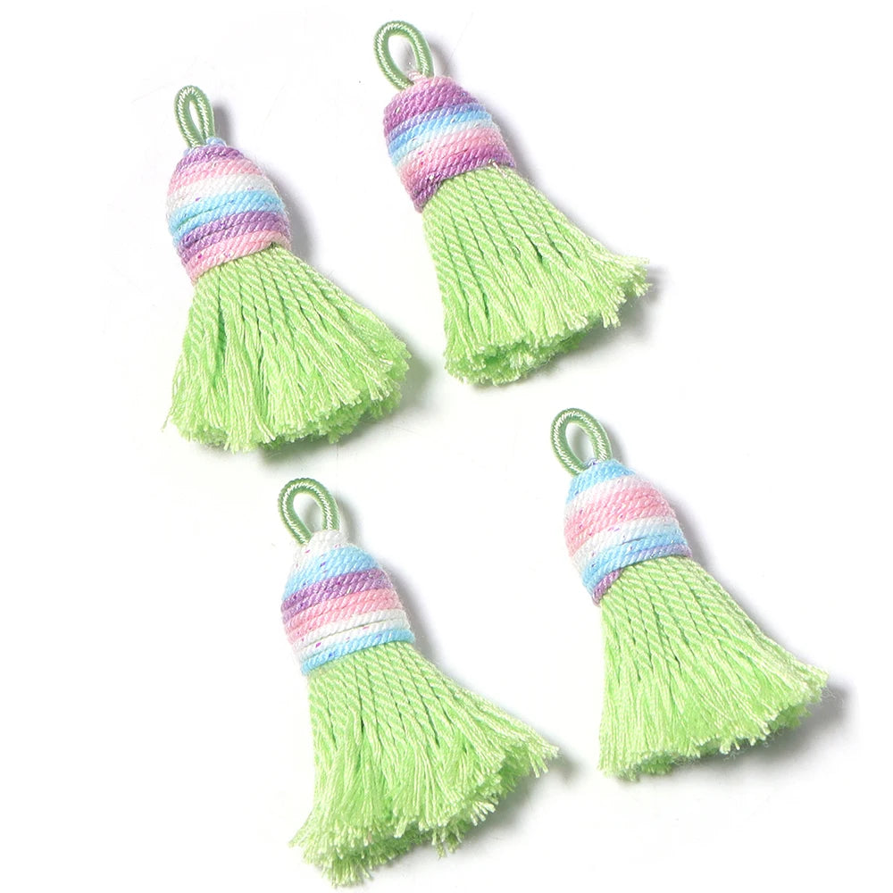 4pcs Gradient Glitter Mini Tassel Charms – DIY Jewelry Making Tassel Charms PLUSH Light Green