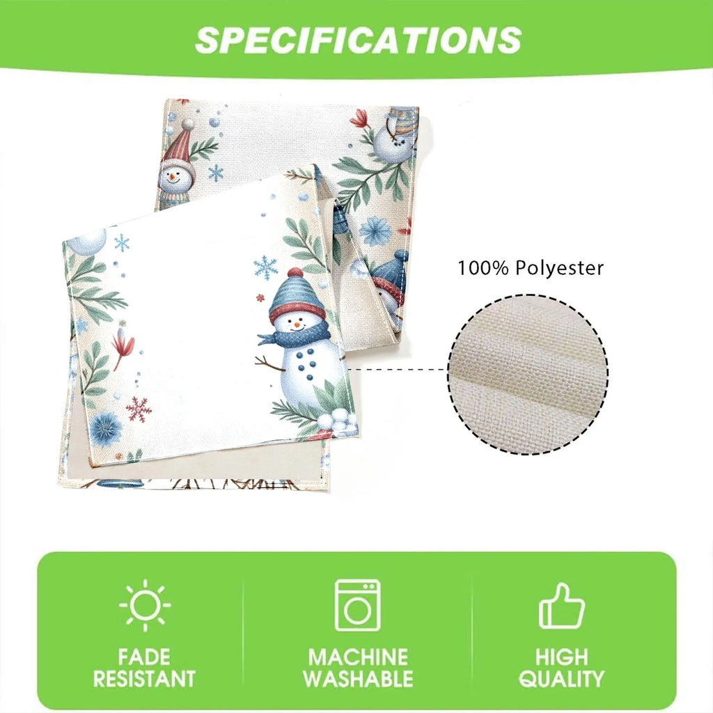 Winter Table Runner – Snowflakes, Snowmen & Tree Branch Print Table Runner PLUSH