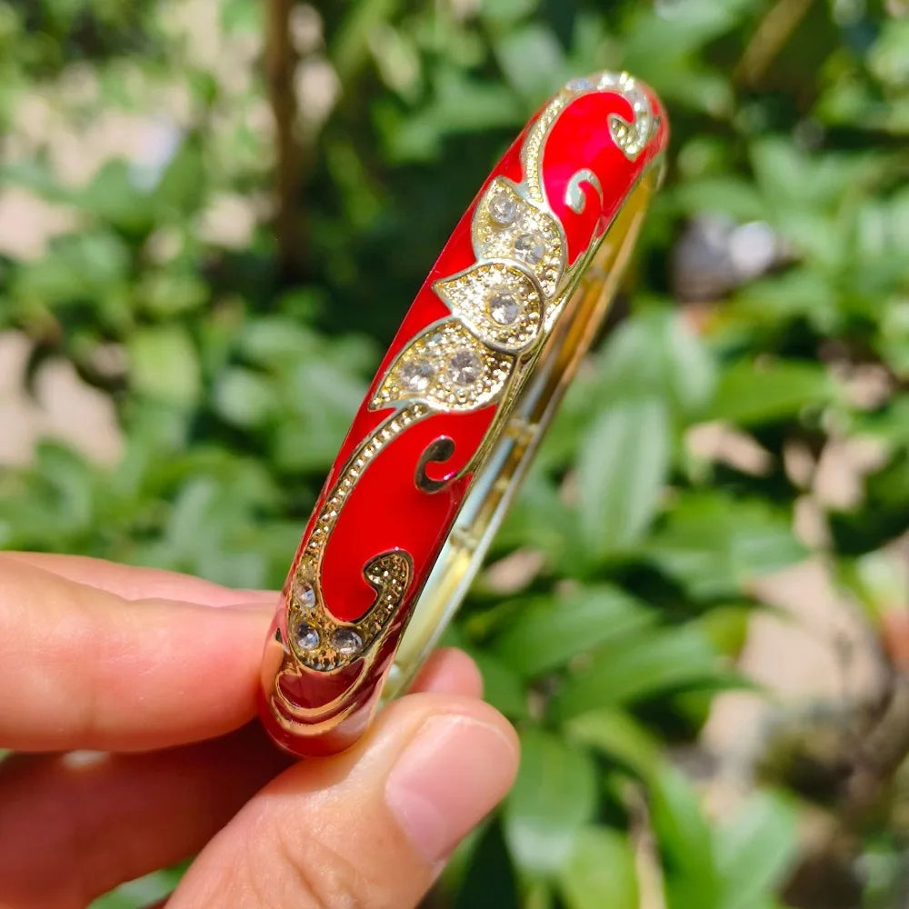 Cloisonné Crown Bangle – Vintage Bohemian Gold-Tone Bracelet Enamel Bangle Bracelet PLUSH 3