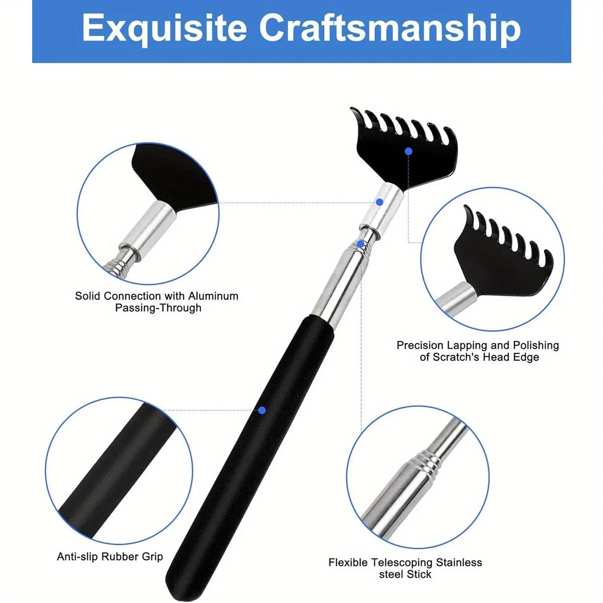 Telescoping Back Scratcher – Stainless Steel Extendable Tool Back Scratcher Tool PLUSH