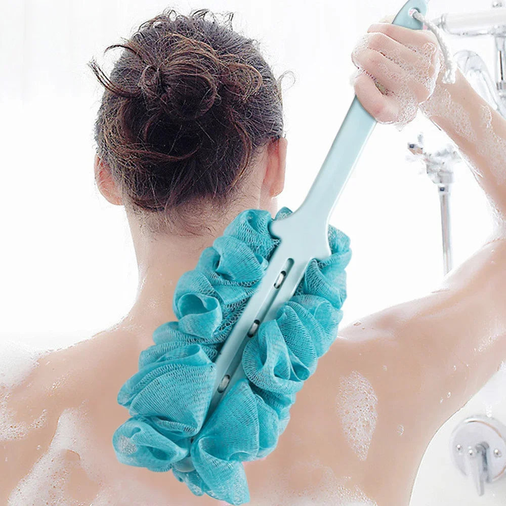 Long Handle Soft Mesh Bath Brush – Body Shower Scrubber Bath Shower Brush PLUSH blue