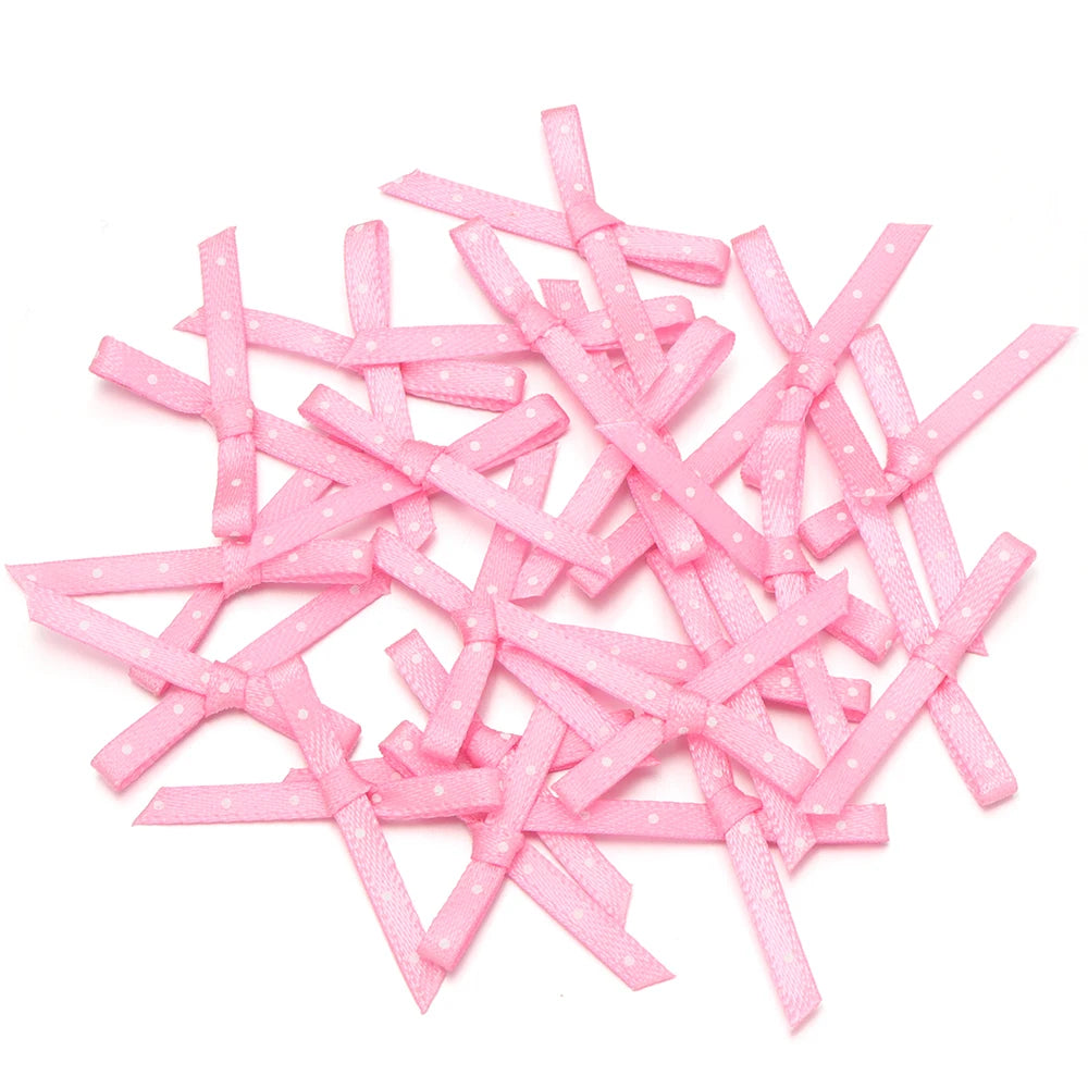 50pcs Polka Dot Ribbon Bows – Polyester DIY Craft Bowknots Ribbon Bows PLUSH deep pink