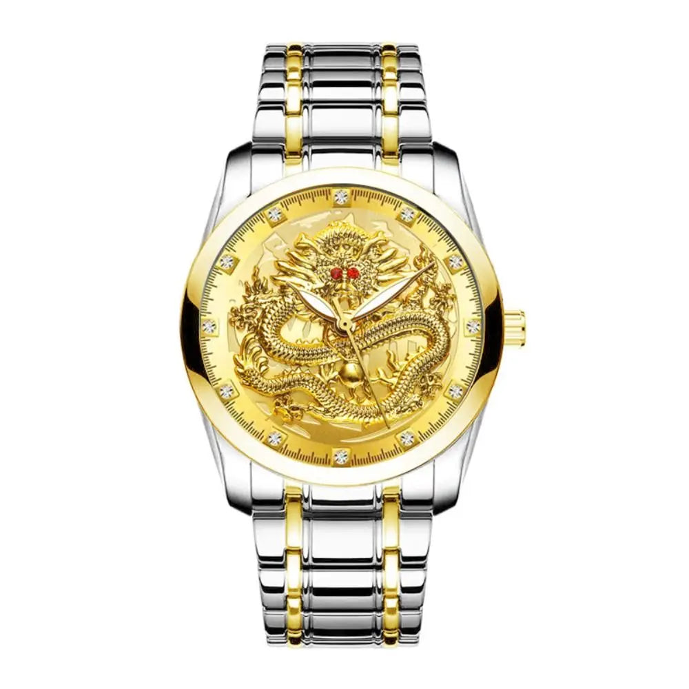 Men's Dragon Pattern Quartz Watch – Luminous Dial & Calendar Men's Quartz Watch PLUSH