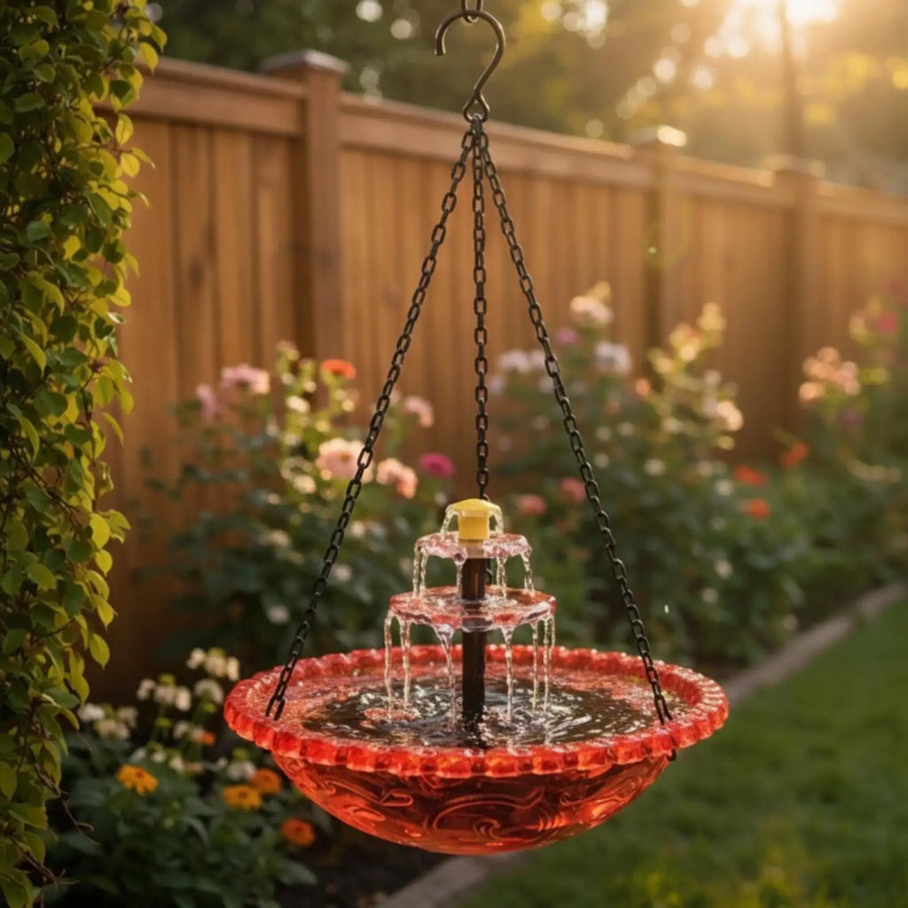 Solar Hanging Glass Bird Bath Fountain – Two-Tier Water Spout Bird Bath Fountain PLUSH
