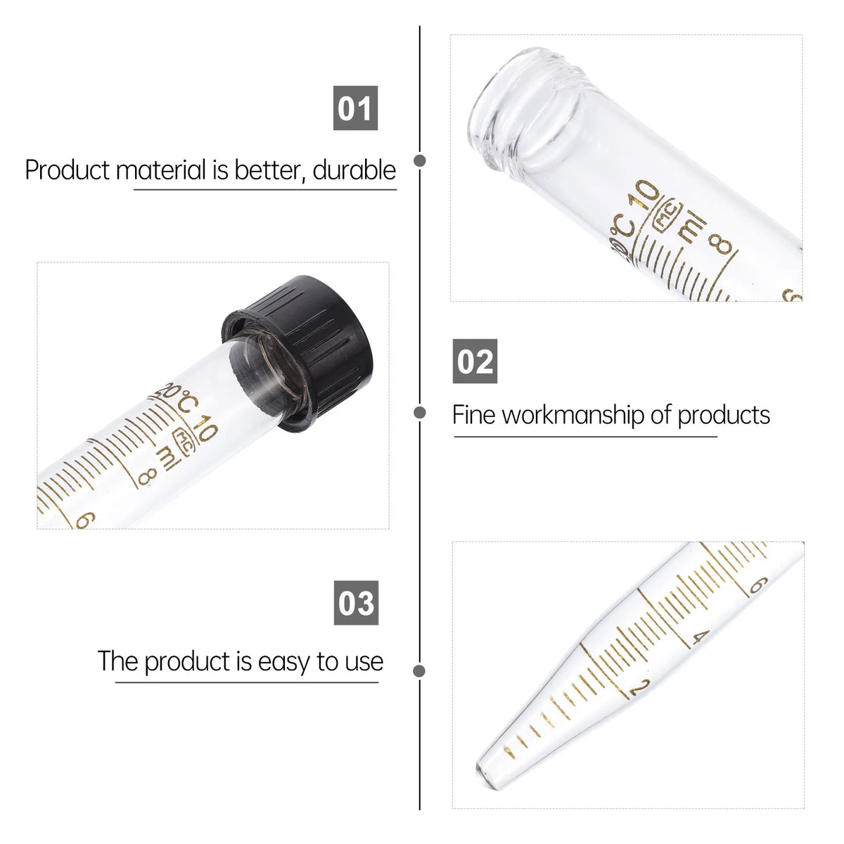 3-Pack 10mL Glass Centrifuge Tubes with Screw Caps | Graduated Lab Centrifuge Tubes PLUSH