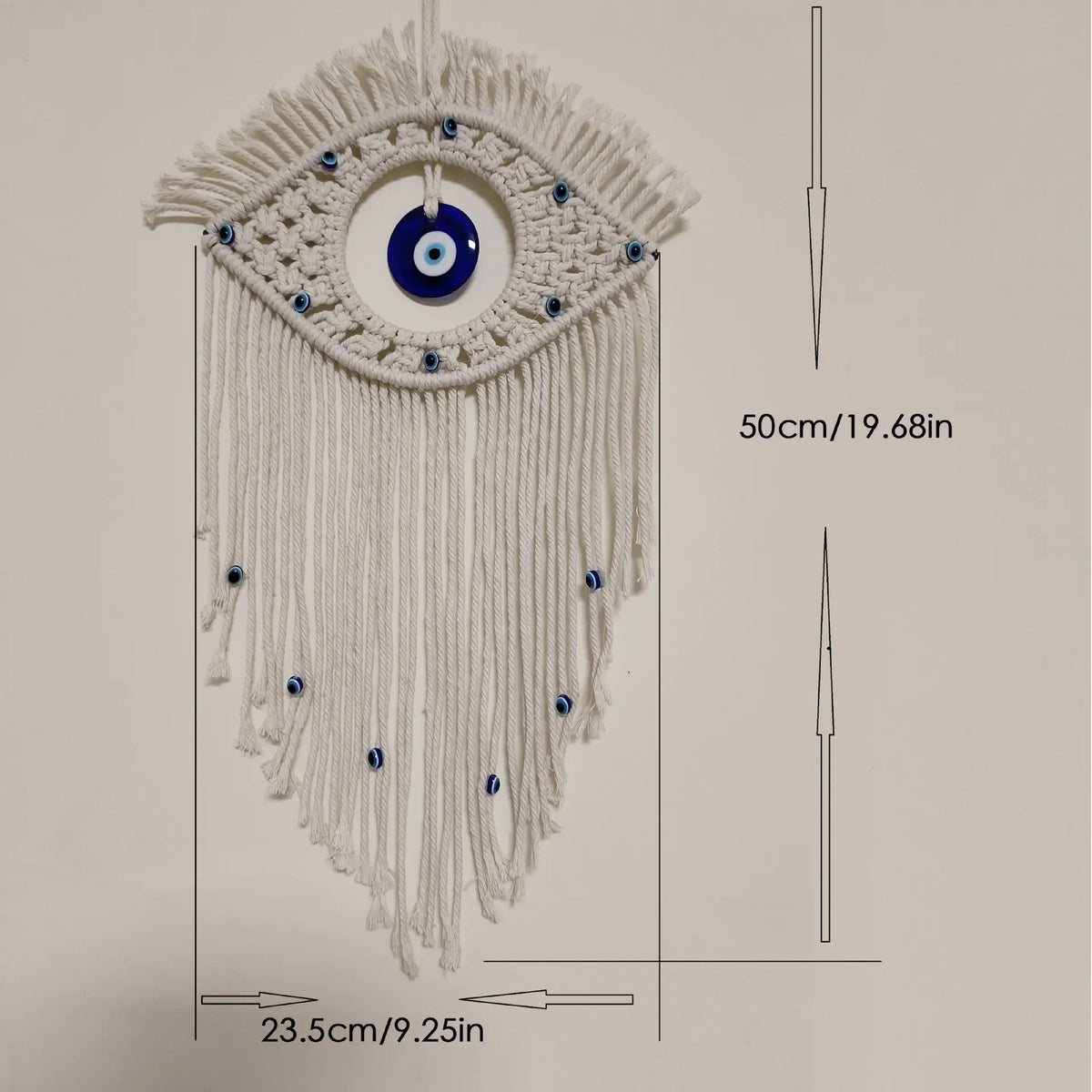 Turkish Blue Evil Eye Wall Hanging – Handcrafted Boho Decor Wall Hanging Decor PLUSH Light Grey