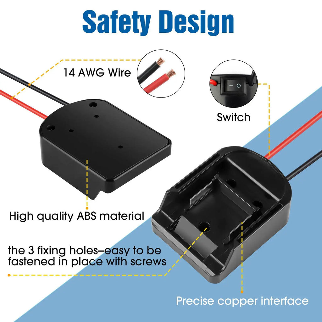 Makita 14.4–18V Li-Ion Battery Adapter Dock | 14AWG Wires & Switch Battery Adapter Dock PLUSH