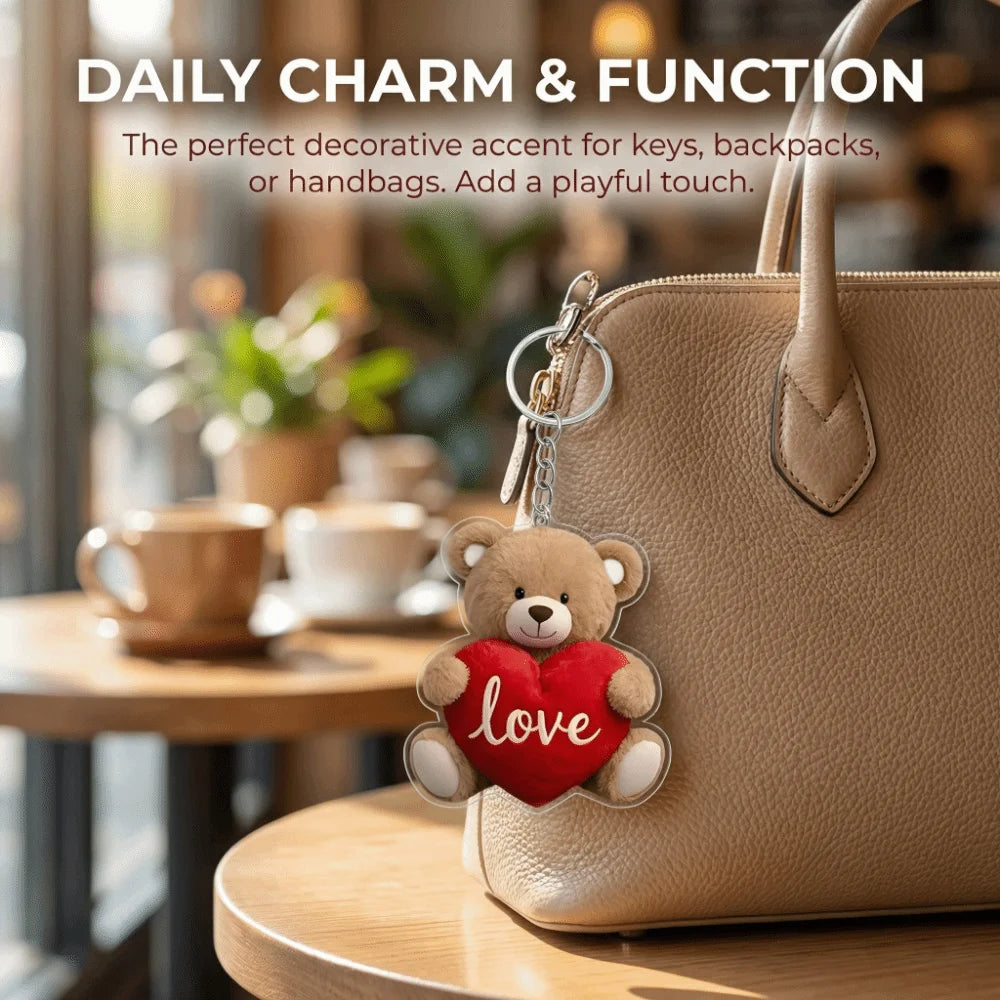 Cute Bear Acrylic Keychain | 2D Heart Bear Bag Charm Pendant Novelty Keychain Charm PLUSH