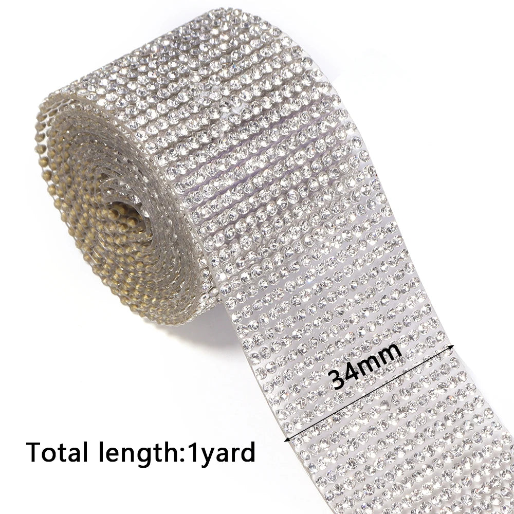 Self-Adhesive Rhinestone Trim Band Crystal Strip Tape | DIY Rhinestone Trim Tape PLUSH 34mm 1yard