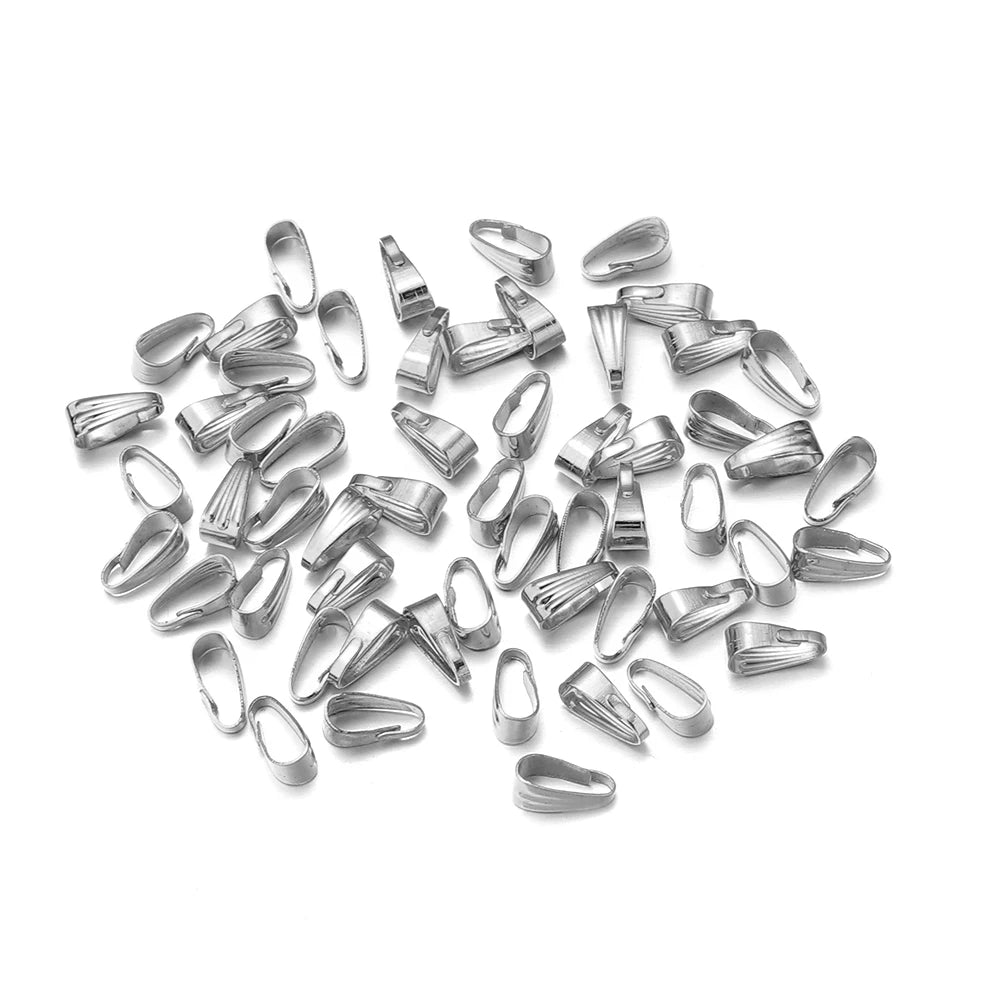 200pcs Iron Pinch Bail Pendant Clips – DIY Jewelry Clasps Jewelry Findings Clasps PLUSH Rhodium 4x8mm
