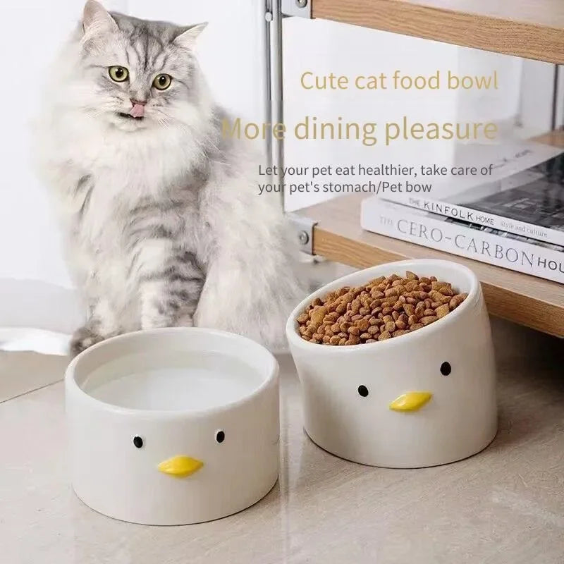 Ceramic Cat Bowl Set – Dual Compartment Non-Slip Pet Feeding Dish Pet Feeding Bowl PLUSH