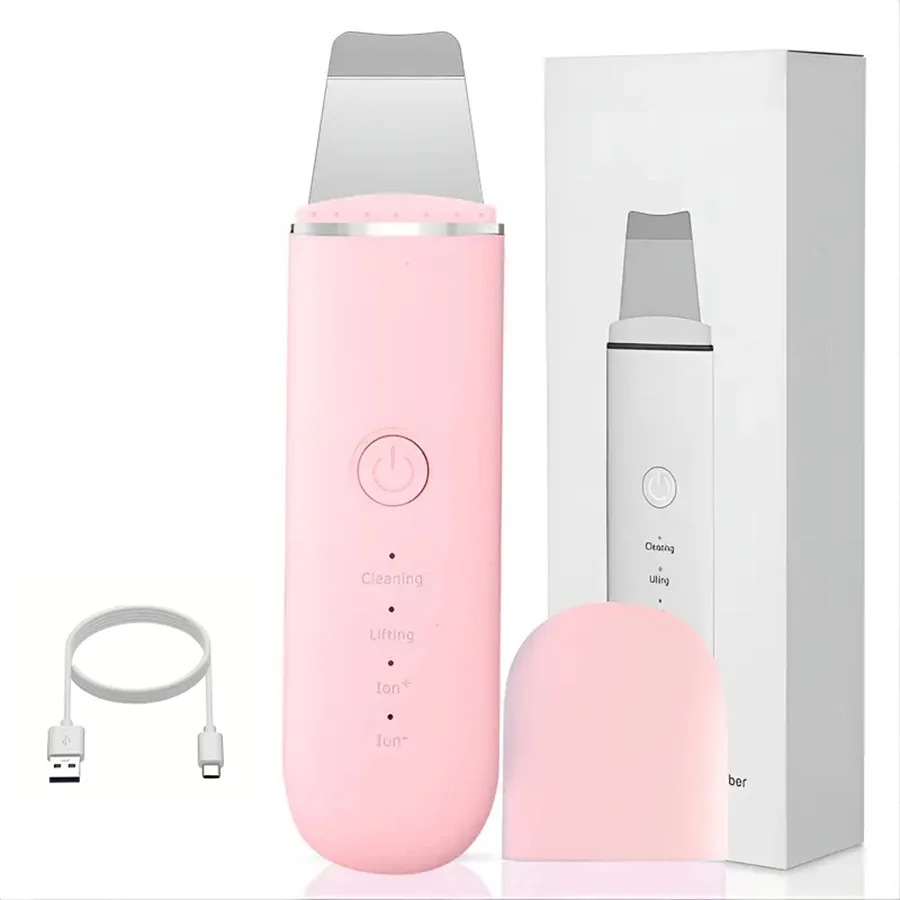 Ultrasonic Skin Scrubber Face Spatula – Deep Pore Cleansing Tool Facial Cleansing Device PLUSH Pink