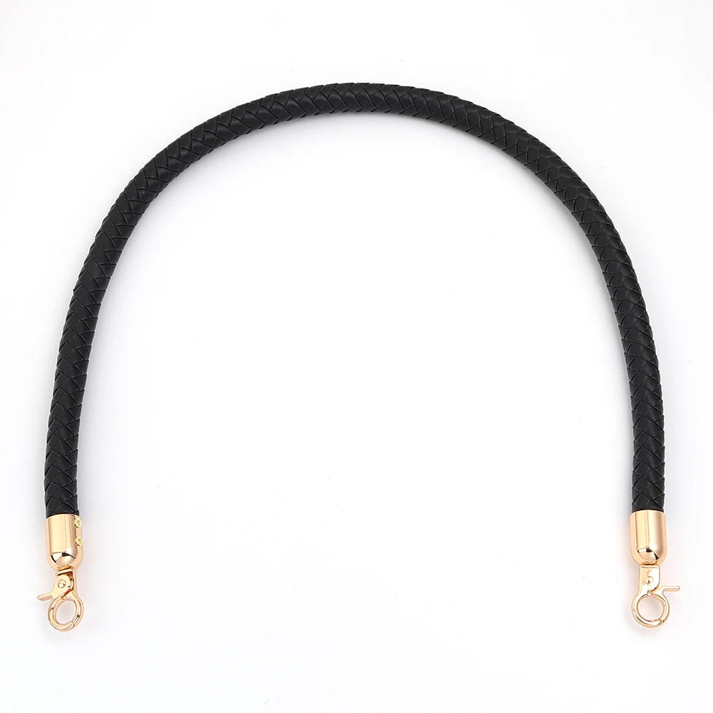 PU Leather Braided Bag Shoulder Strap with Lobster Clasp 30/60cm Bag Replacement Strap PLUSH black 60cm