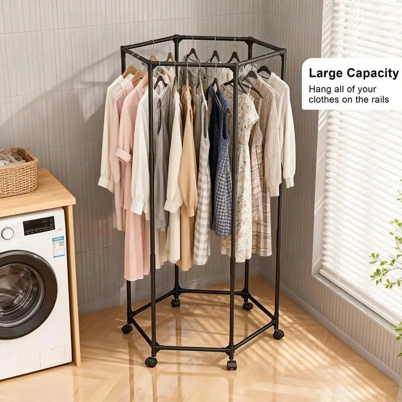 Hexagonal Rotary Clothes Rack – Freestanding Clothing Organizer Rotary Clothes Rack PLUSH