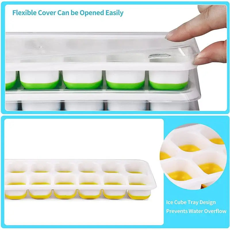 14-Grid Silicone Ice Cube Tray with Lid – Reusable Mold Ice Cube Tray PLUSH