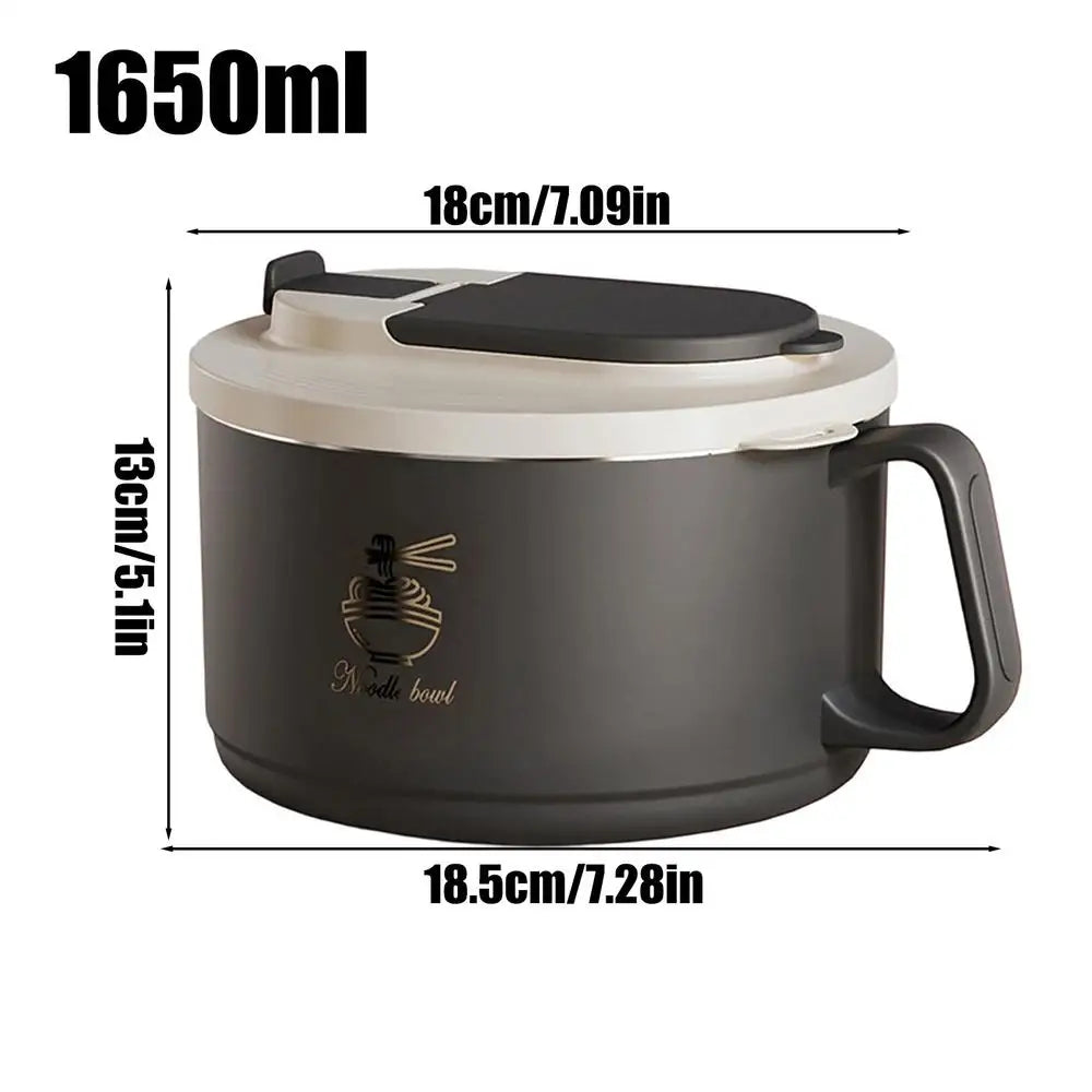 Double-Layer Stainless Steel Lunch Bowl 1650ml with Lid Stainless Steel Lunch Bowl PLUSH Black