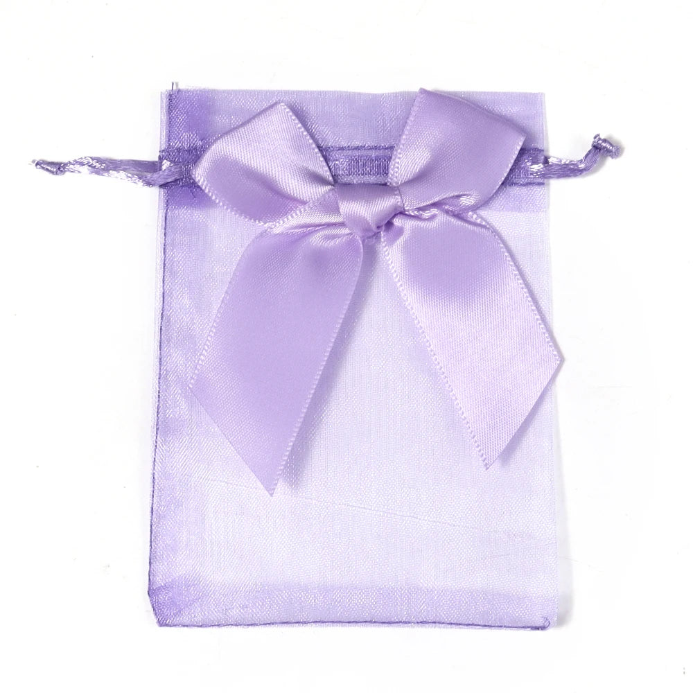 5pcs Bow Organza Drawstring Gift Bags – Wedding & Party Organza Gift Bags PLUSH light purple 9x12cm