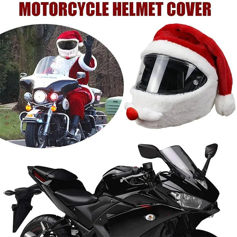 Santa Motorcycle Helmet Cover – Christmas Full Face Hat Decor Helmet Cover PLUSH