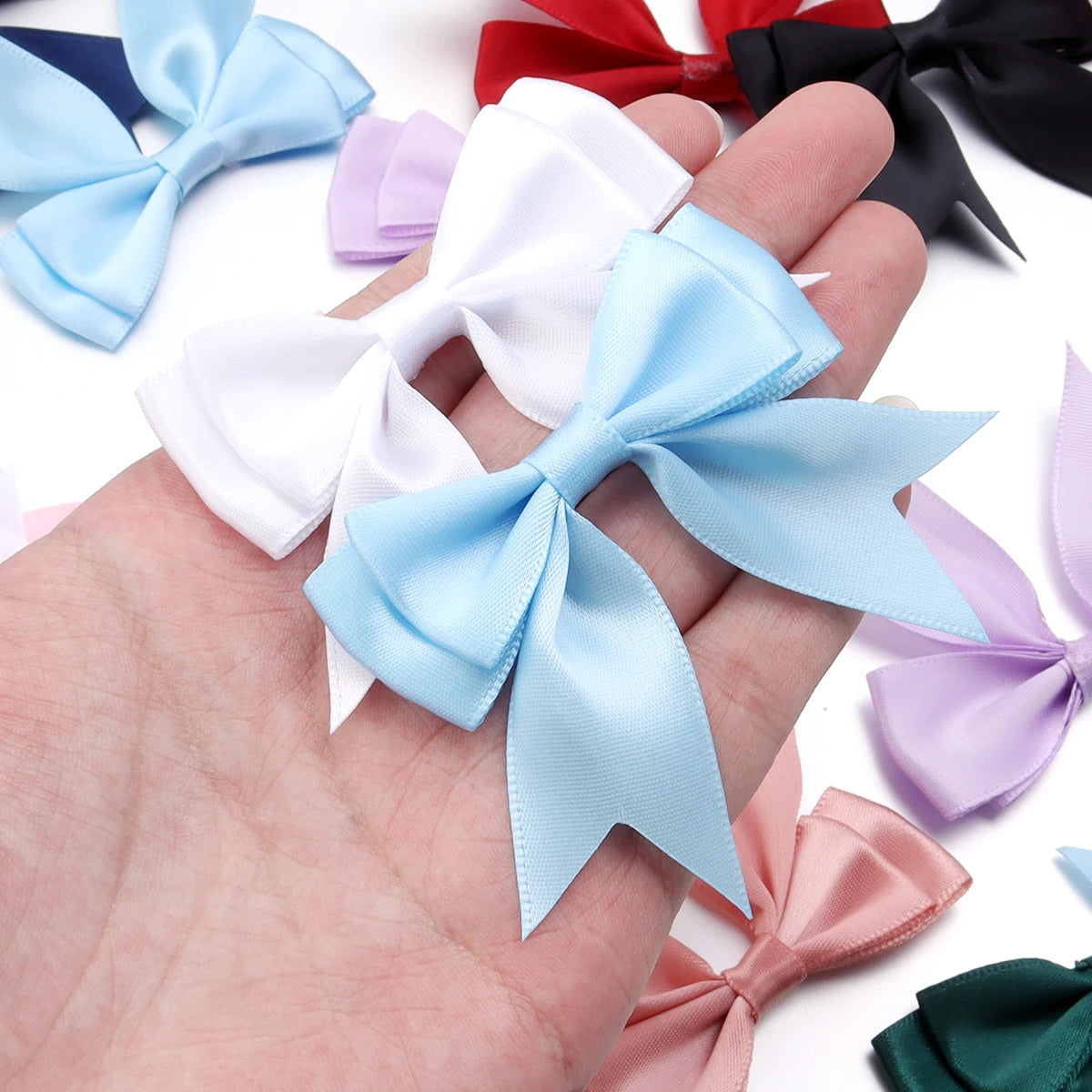 10pcs Satin Ribbon Bows – Colorful Double Layer DIY Bowknot Ribbon Bow Embellishment PLUSH