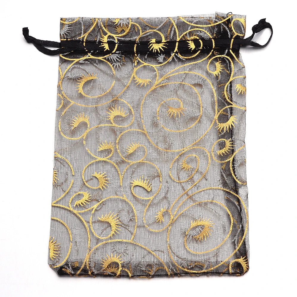 10pcs Gold Eyelash Organza Drawstring Bags – Gift & Jewelry Pouches Gift Pouches PLUSH Black 10X12cm