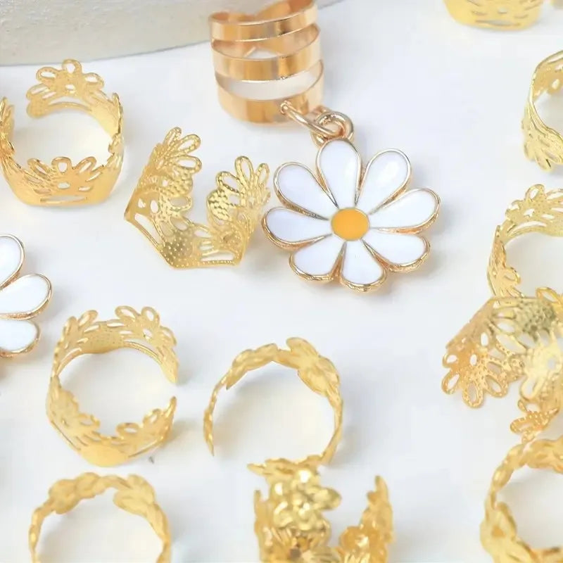 45pcs Daisy Dreadlock Braid Hair Rings – Boho Loc Jewelry Braid Hair Rings PLUSH
