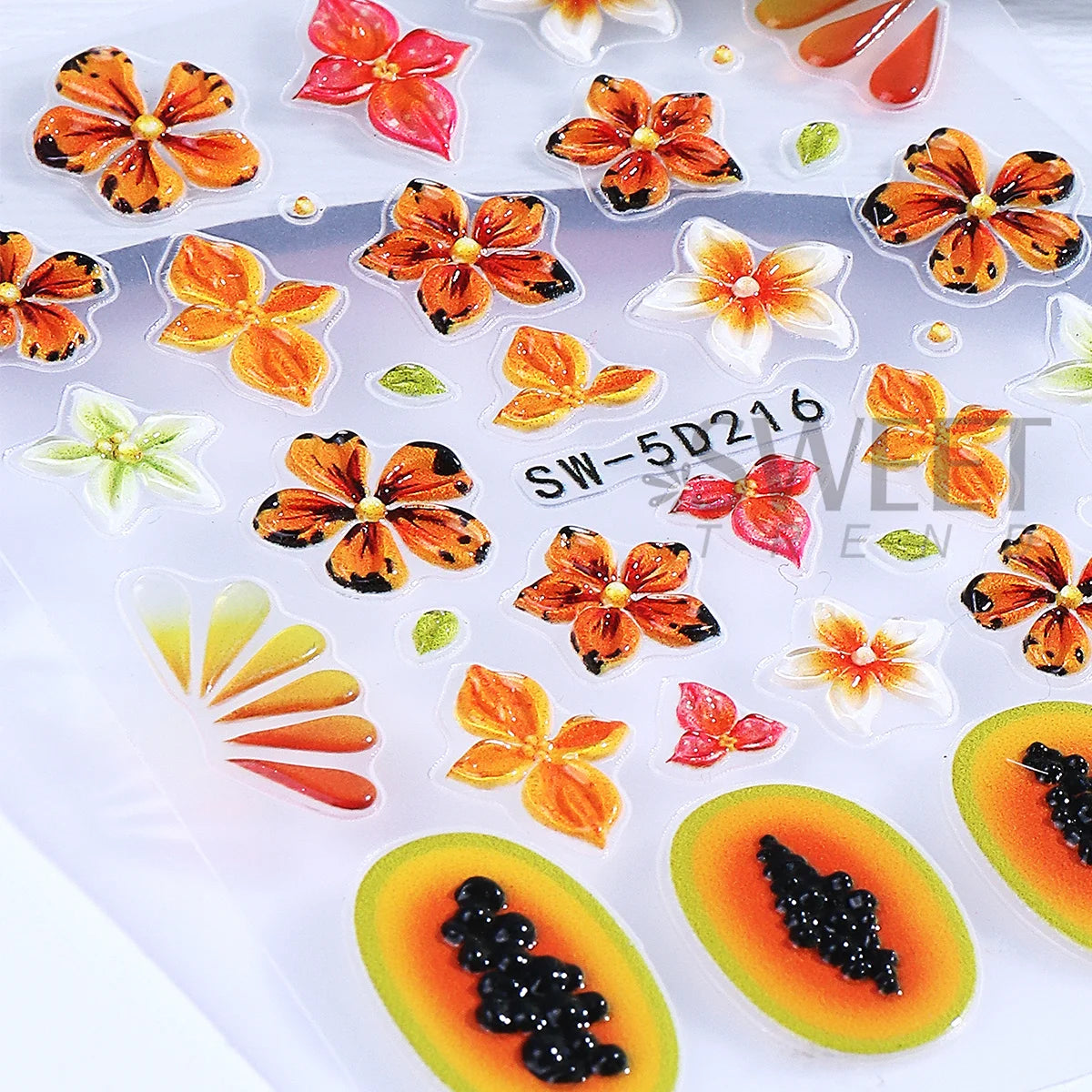 5D Pawpaw Frangipani Nail Embossed Stickers – Summer Decals Nail Art Stickers PLUSH