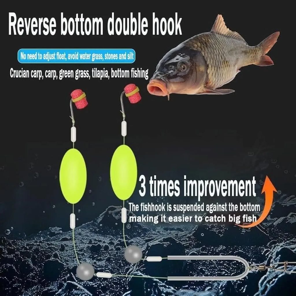 10pcs Double Reverse Off-Bottom Carp Fishing Hook Rig Set Fishing Hook Rig PLUSH