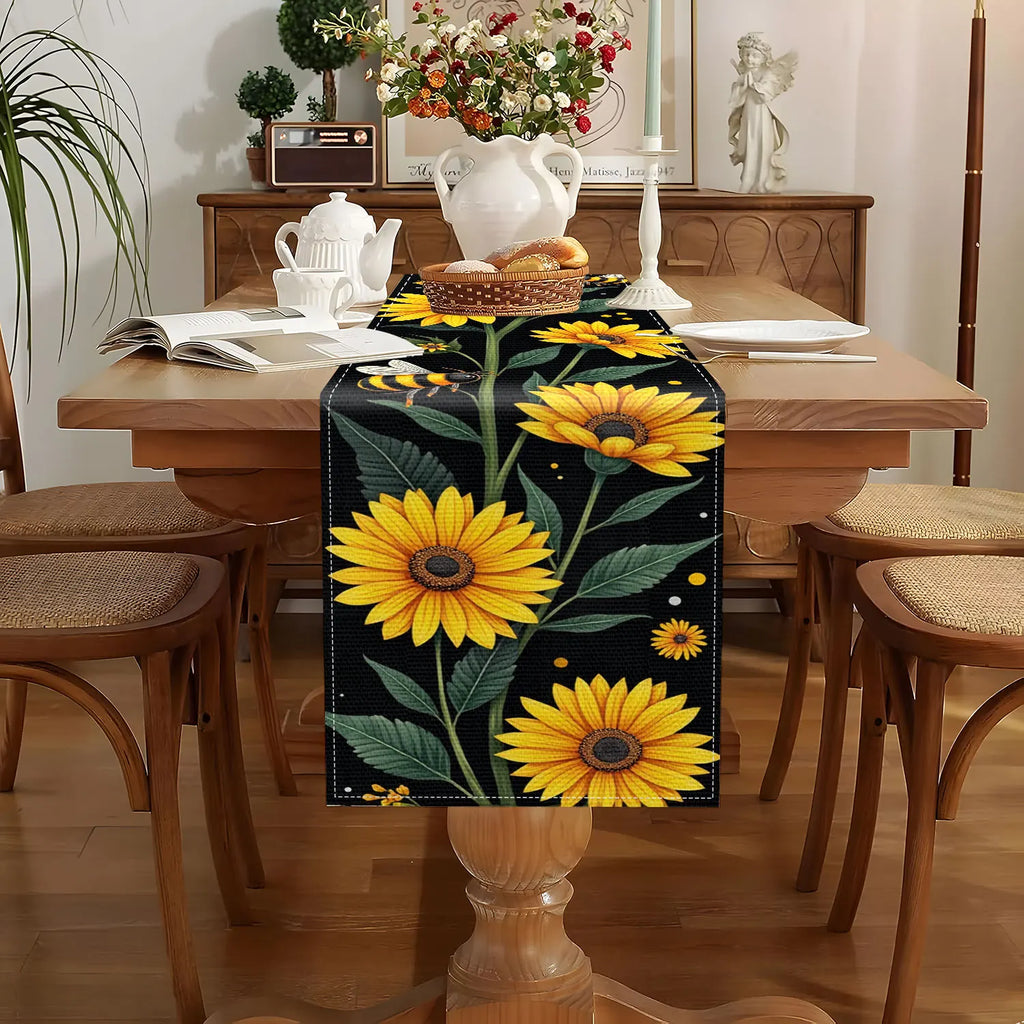Sunflower & Bee Table Runner – Pastoral Home Décor Table Runner PLUSH