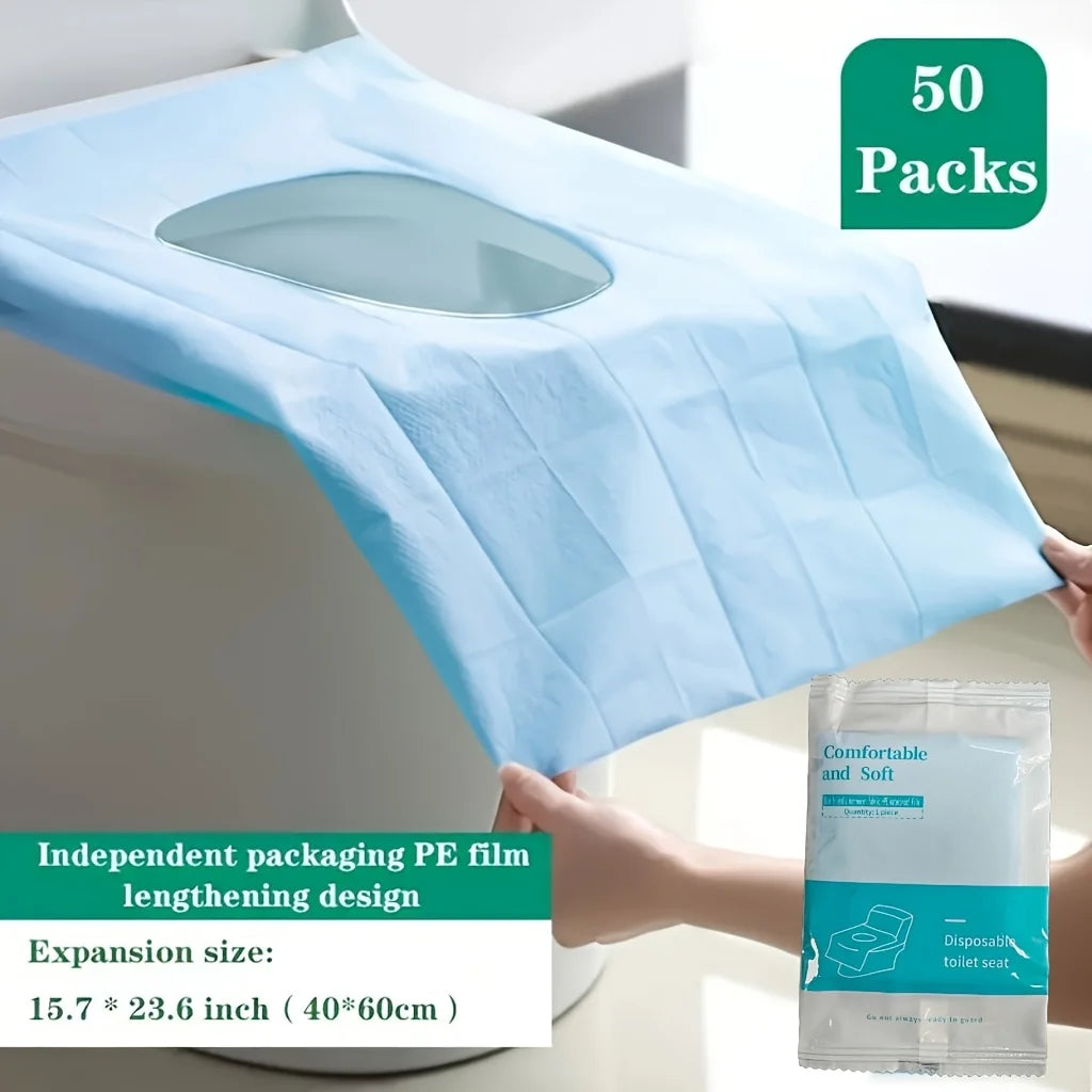 50pcs XL Disposable Toilet Seat Covers – Travel & Camping Disposable Seat Covers PLUSH Blue