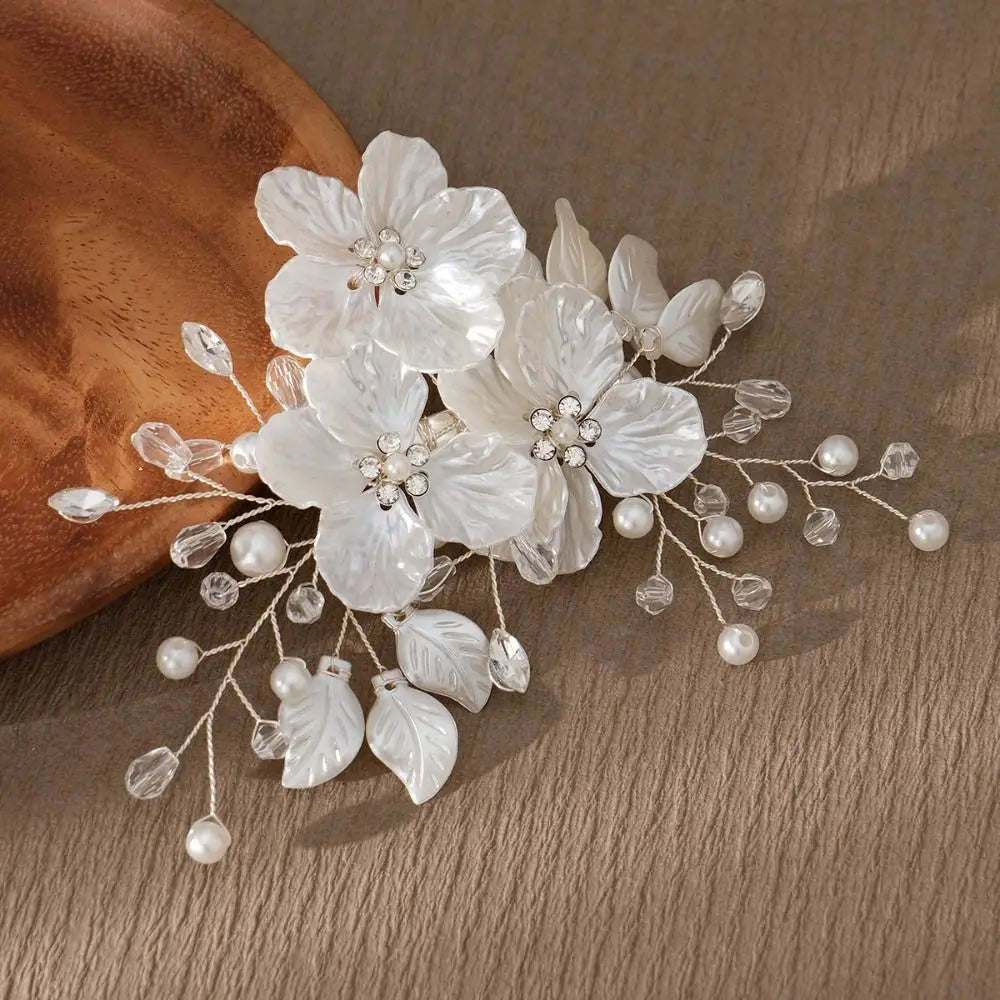 Crystal Pearl Flower Bridal Hairpin – Handmade Wedding Hair Clip Bridal Hair Clip PLUSH