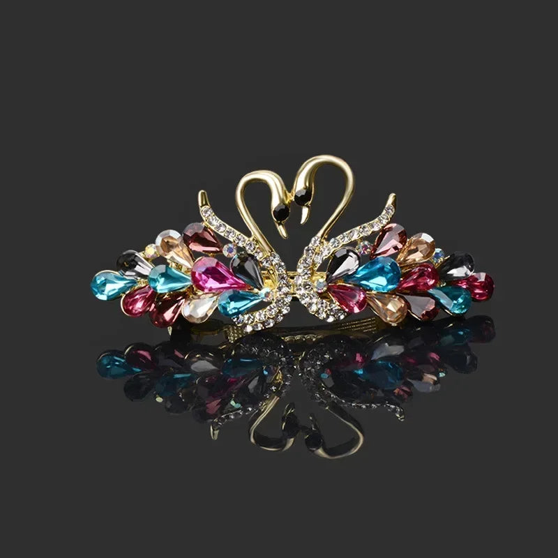 Swan Rhinestone Hair Clips – Colorful Barrettes for Women Rhinestone Hair Clip PLUSH No.4