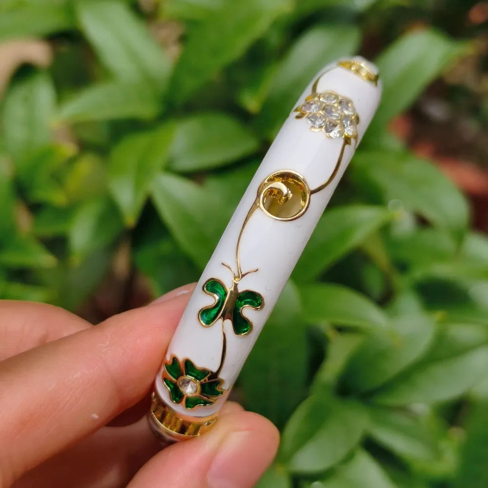 Cloisonné Enamel Bangle – Vintage Chinese Rhinestone Jewelry Enamel Bangle PLUSH 10