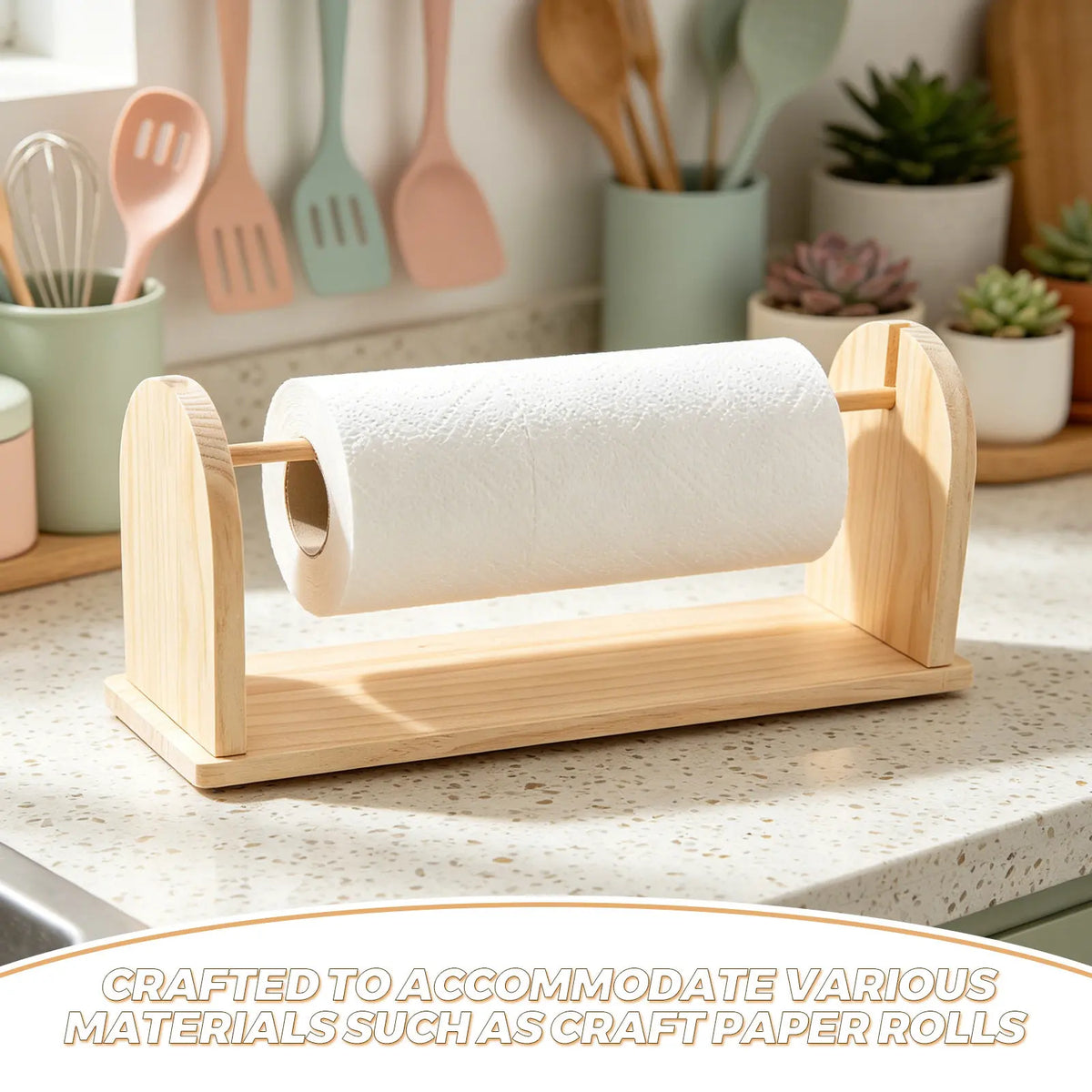 Wooden Tabletop Paper Roll Holder & Ribbon Dispenser 16.5" Paper Roll Dispenser PLUSH