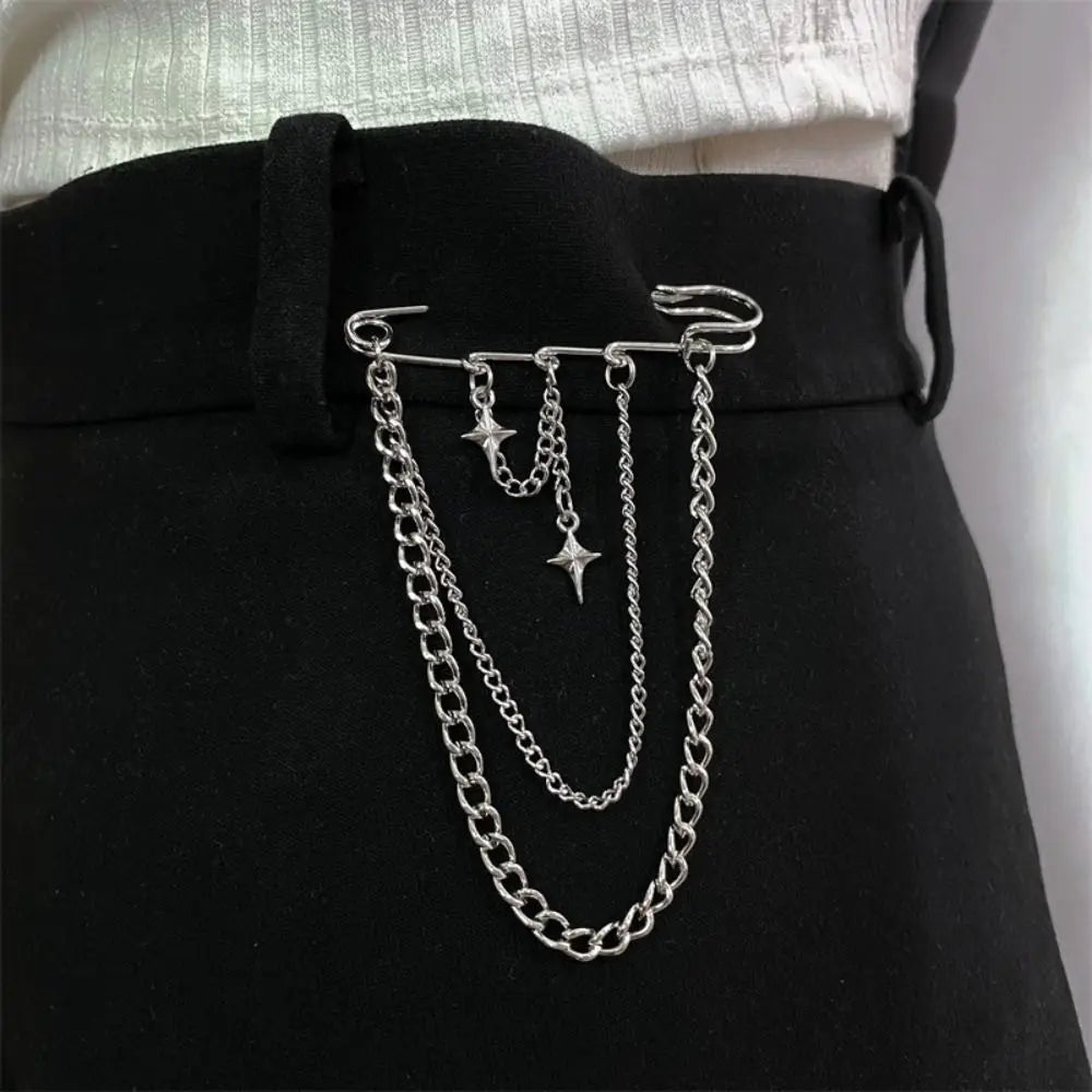 Y2K Punk Star Cross Chain Brooch – Tassel Waist Chain Clip Fashion Brooch Pin PLUSH