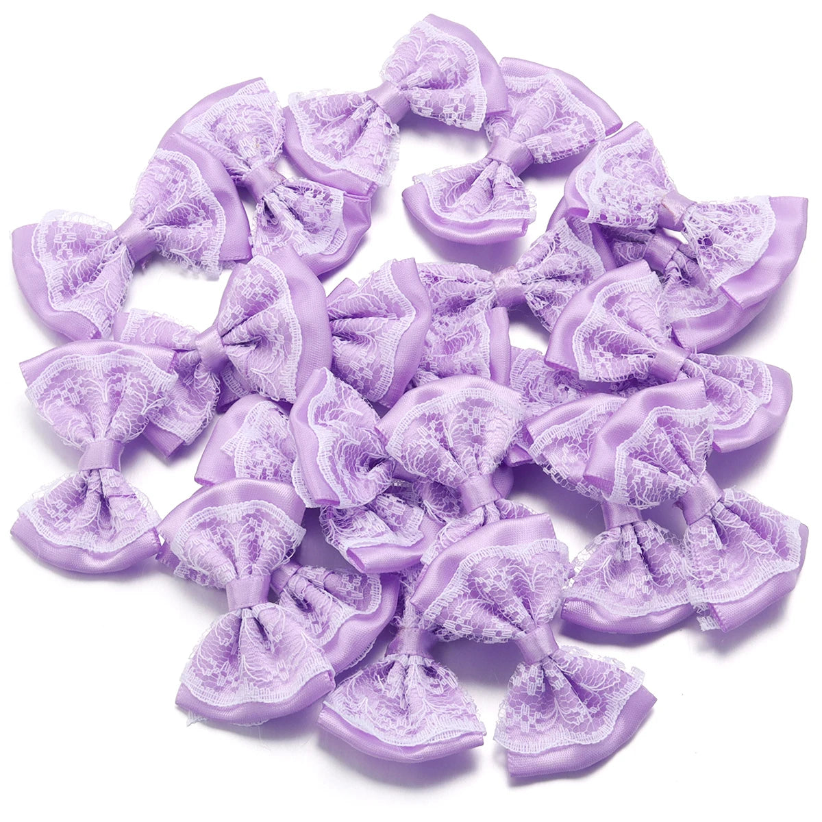 20pcs Double Layer Satin Ribbon Bows – Colourful DIY Craft Ribbon Craft Bows PLUSH Purple 3.5X5.7cm