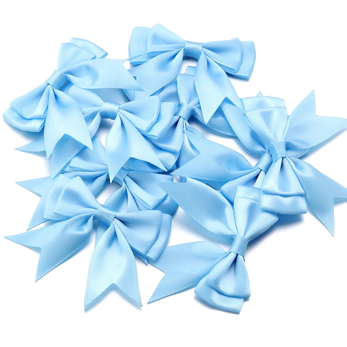 10pcs Satin Ribbon Bows – Colorful Double Layer DIY Bowknot Ribbon Bow Embellishment PLUSH Light Blue 6cmx7cm