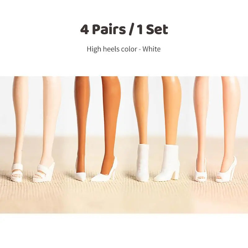 4 Pairs 1/12 Doll High Heel Ankle Boots – Miniature Fashion Shoes Doll Shoe Accessories PLUSH White