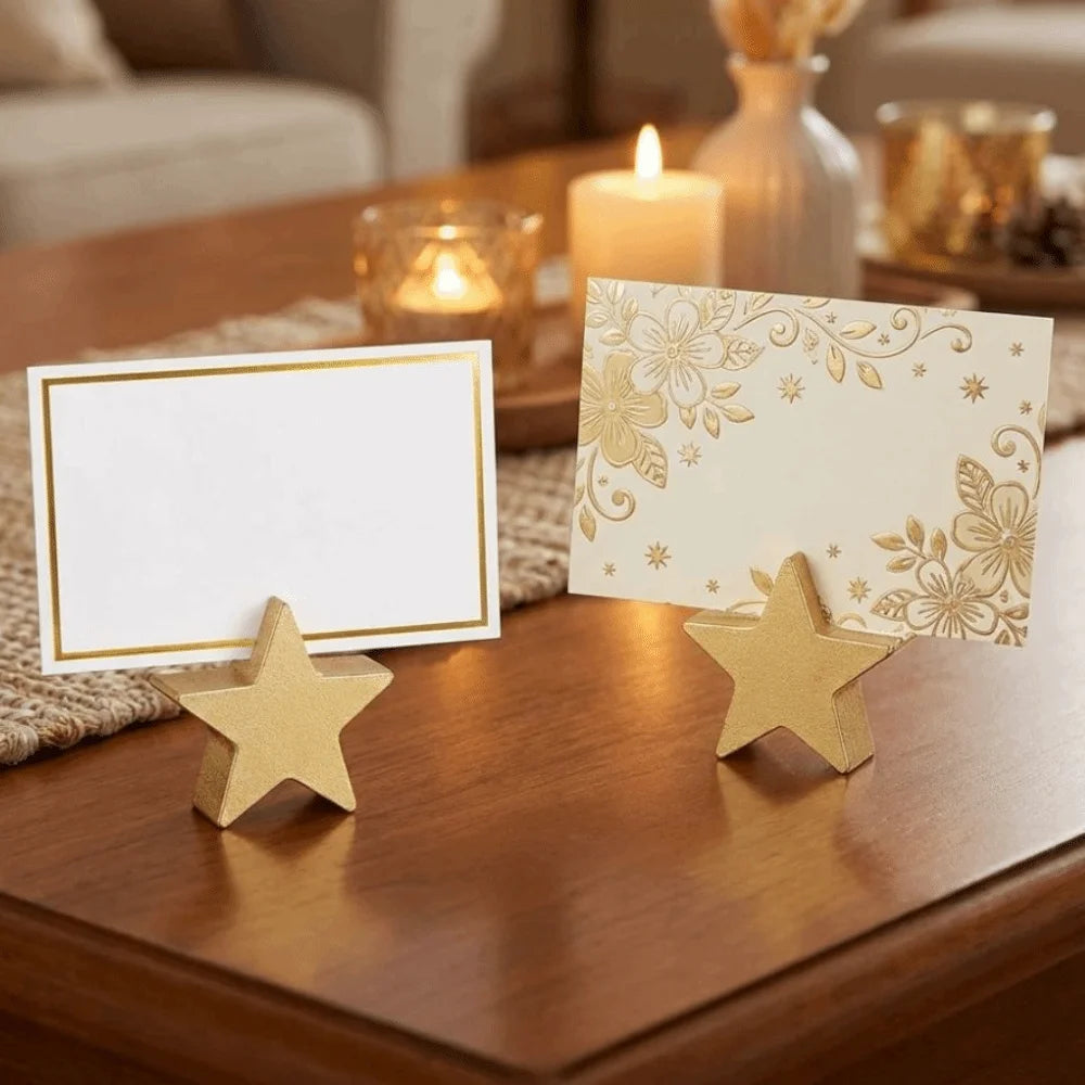 12pcs Gold Wooden Star & Heart Table Number Card Stands Table Card Stands PLUSH