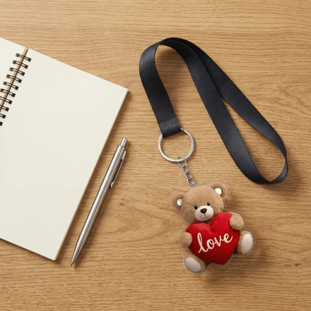 Cute Bear Acrylic Keychain | 2D Heart Bear Bag Charm Pendant Novelty Keychain Charm PLUSH