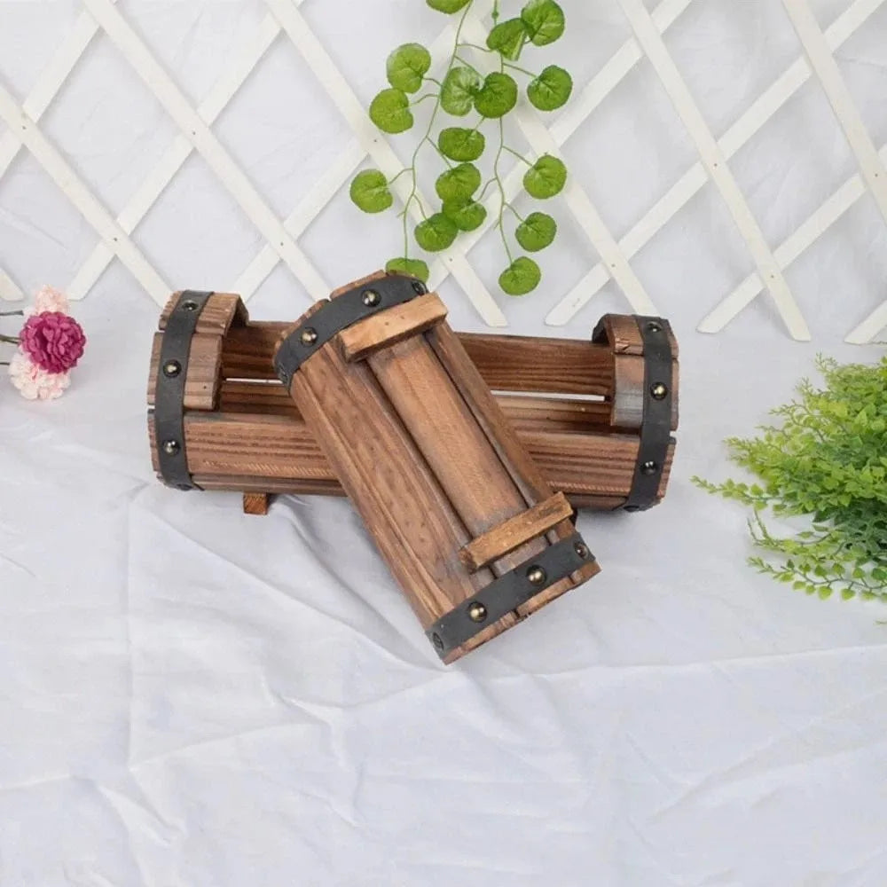 Rustic Wooden Barrel Planter Box – Farmhouse Flower Pot Wooden Barrel Planter PLUSH