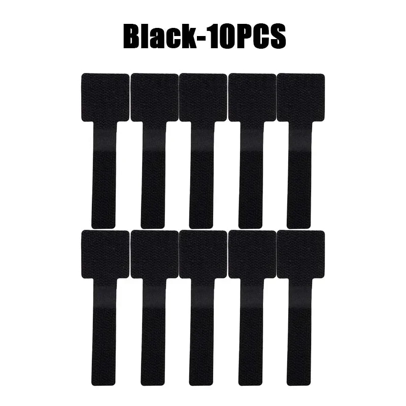 Reusable Hook & Loop Cable Ties | Self-Adhesive Wire Organizer Cable Ties Organizer PLUSH Black-10PCS