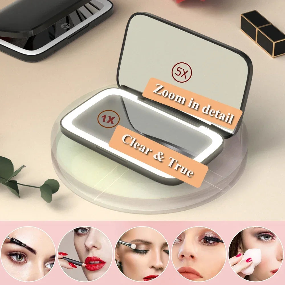LED Compact Makeup Mirror 1x/5x Magnification Rechargeable Lighted Makeup Mirror PLUSH