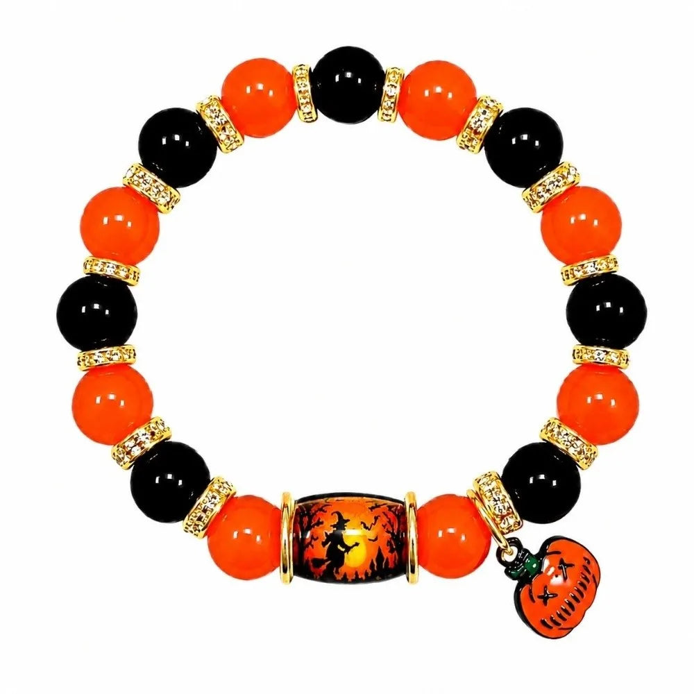 Halloween Crystal Beaded Bracelet – Ghost & Pumpkin Pendant Beaded Bracelet PLUSH